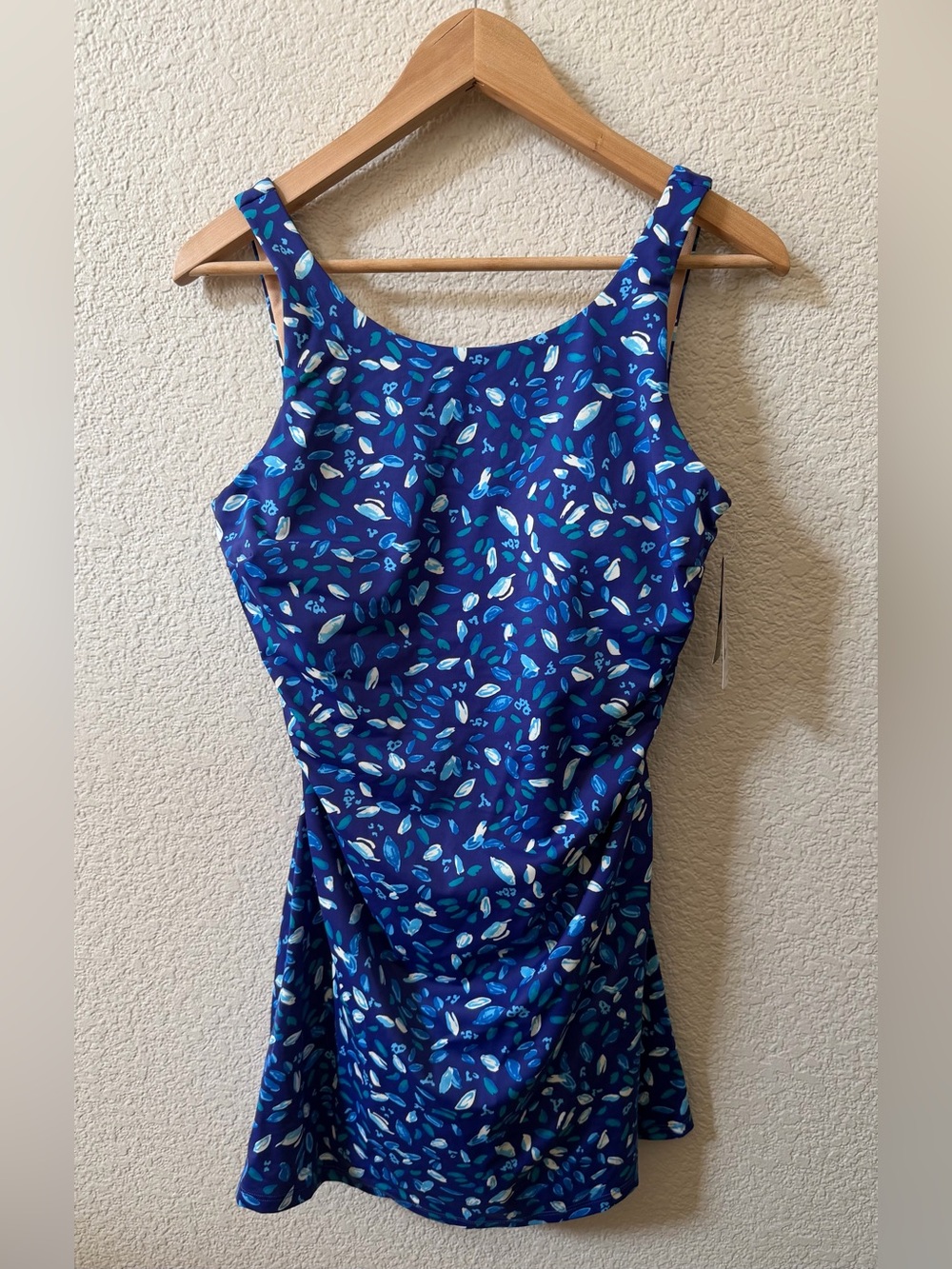 LL Bean Women’s Size 14 Regular Bean Sport Swim Dress Cobalt Petal Blue UPF 50+